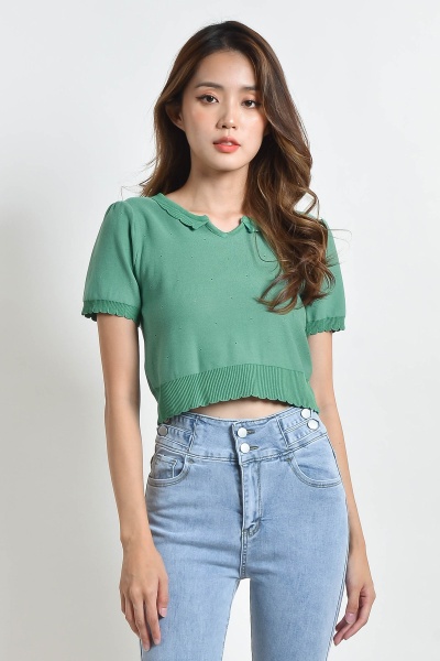 Vallie Knitted Crop Top - Apple