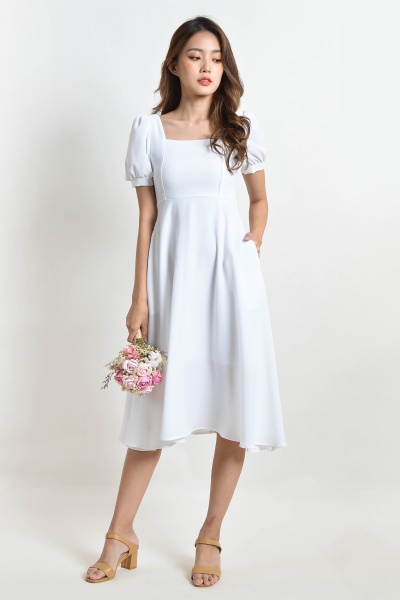 Karisa Square Neck Midi Dress - White