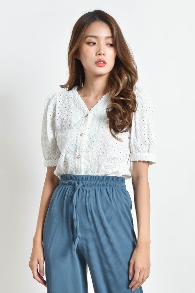 Gerri Eyelet Puff Sleeve Top
