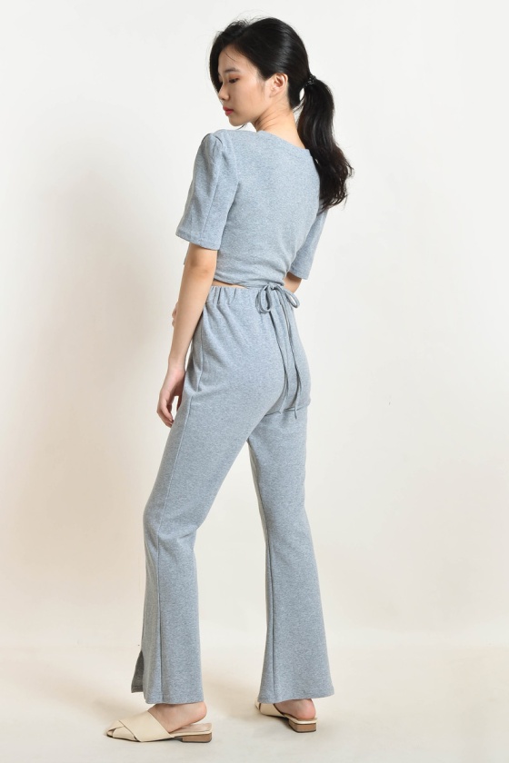 Virge Crop Top and Slit Pants Suit - Grey