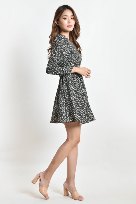 Tamekia Floral Wrap Dress - Black