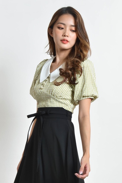 Malka Checker Babydoll Top - Green