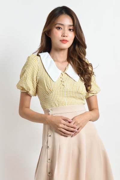 Malka Checker Babydoll Top - Yellow