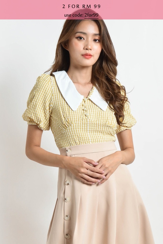 Malka Checker Babydoll Top - Yellow