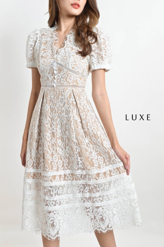 Addie Lace Midi Dress - White