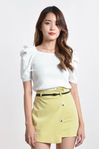 Sonja Puff Sleeve Knitted Top - White