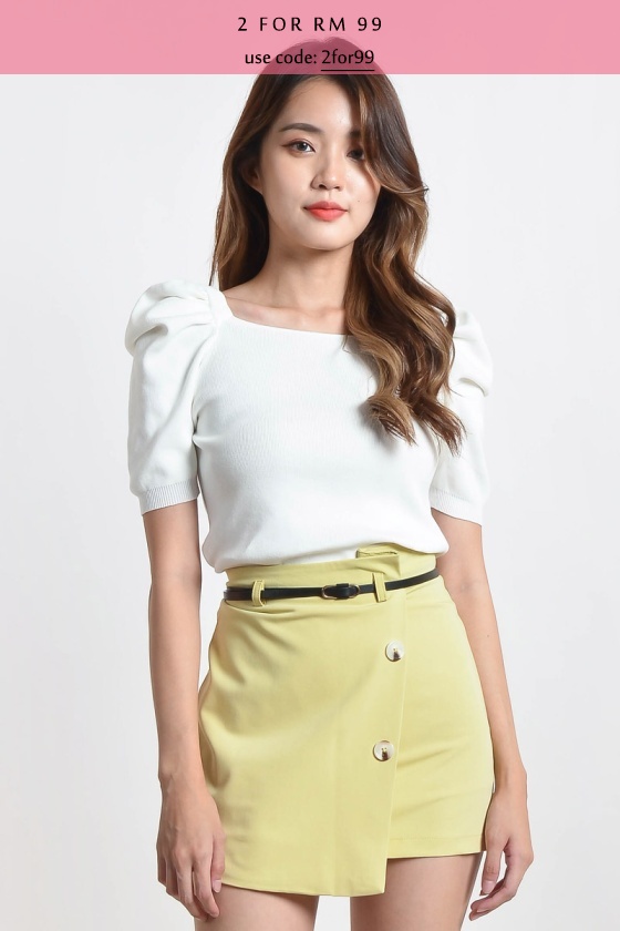 Sonja Puff Sleeve Knitted Top - White