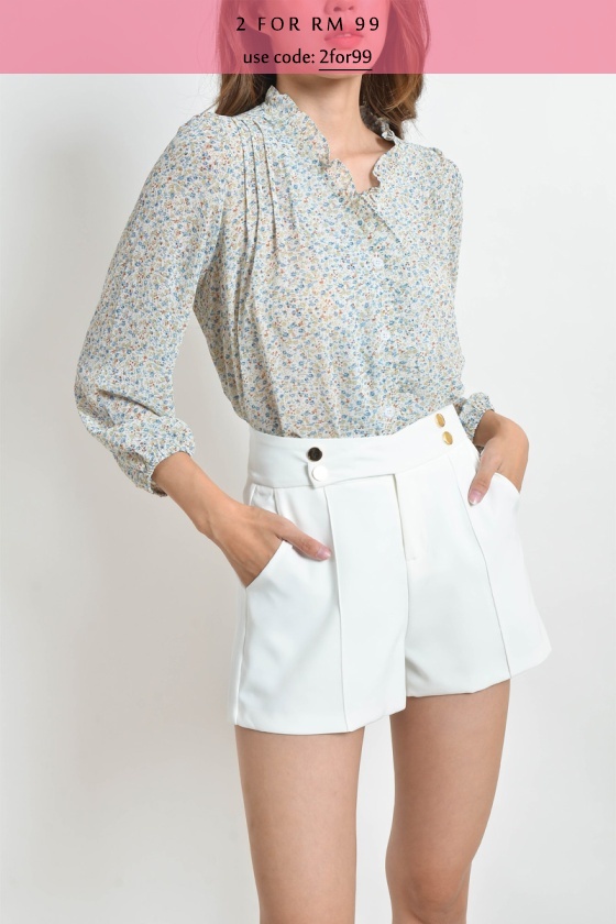 Nanette Button Shorts - White