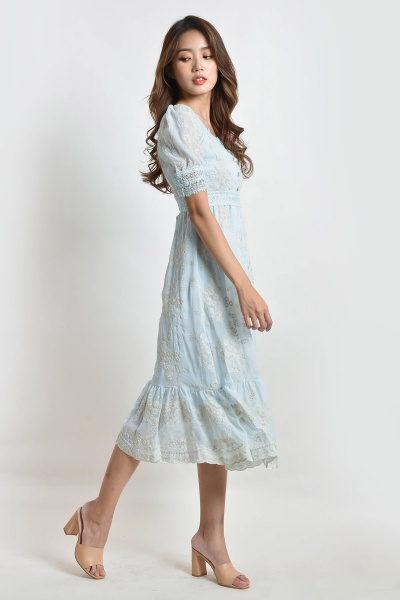Jacqualine Square Neck Lace Dress - Blue