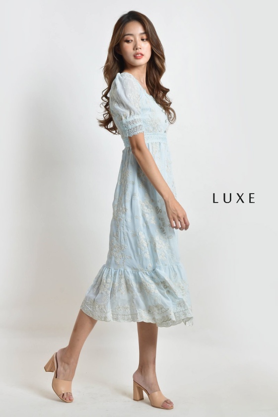 Jacqualine Square Neck Lace Dress - Blue