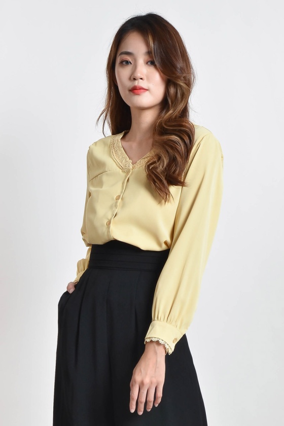 Vicenta Crochet V Neck Top - Yellow