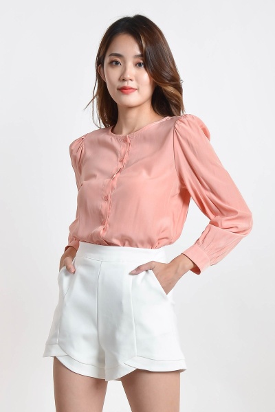 Jacquiline Puff Sleeve Top - Peach