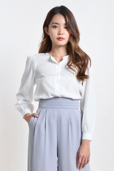 Jacquiline Puff Sleeve Top - White  (free inner singlet)