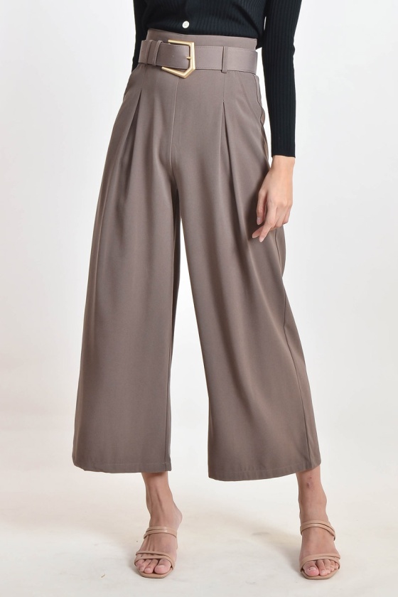 Debera Palazzo Pants with Belt - Brown