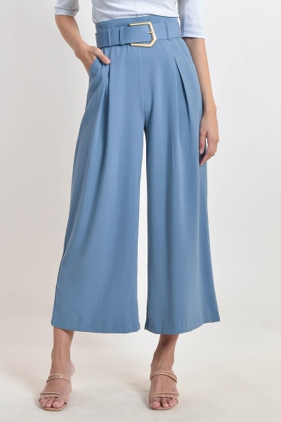 Debera Palazzo Pants with Belt - Ash Blue