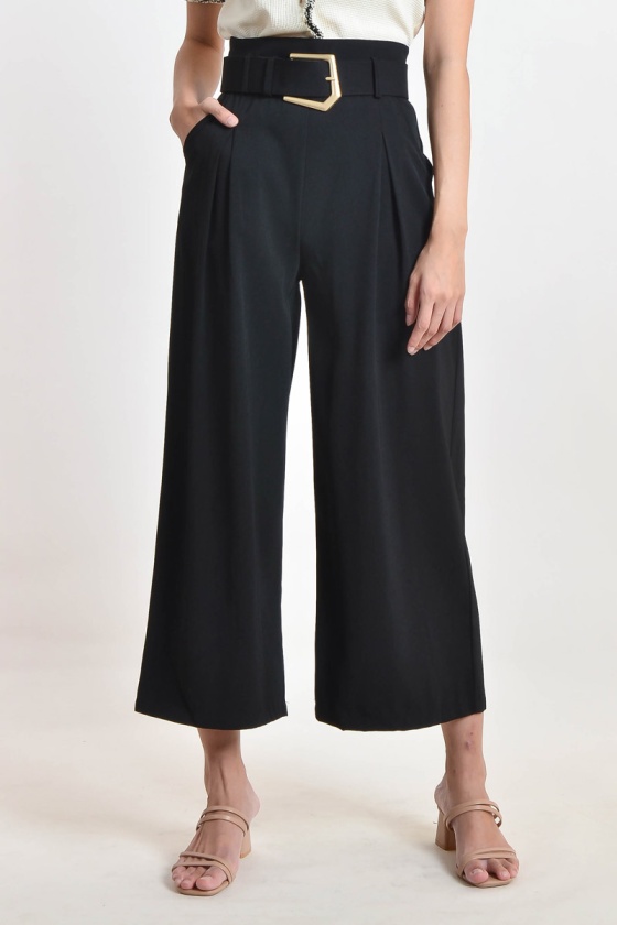Debera Palazzo Pants with Belt - Black