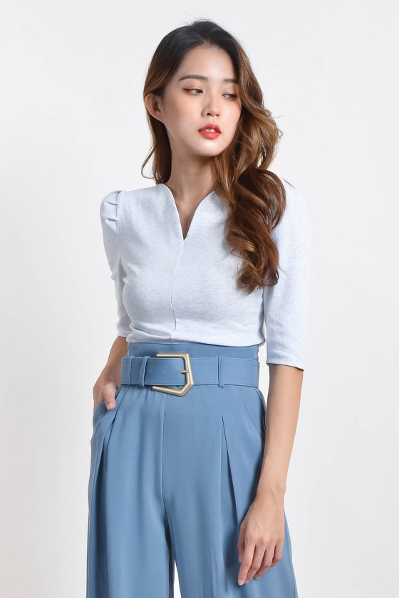 Amy Puff Sleeve Top - Grey