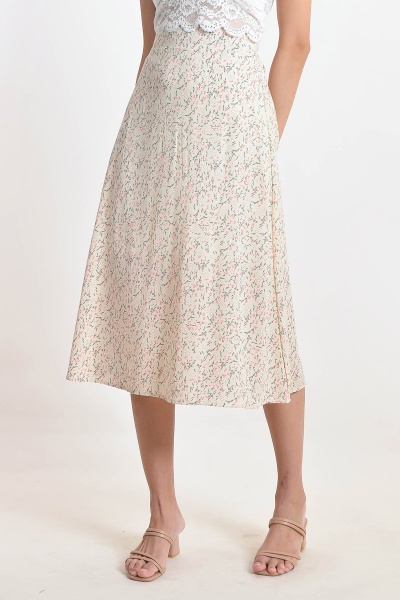 Alysa Floral Midi Skirt - Beige