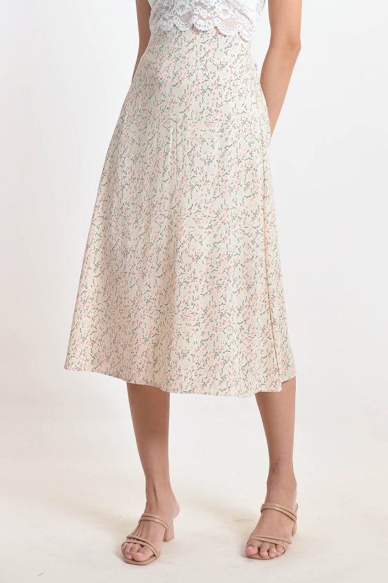 Alysa Floral Midi Skirt - Beige