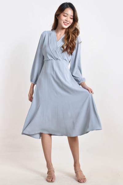 Sherri V Neck Dress - Ash Blue