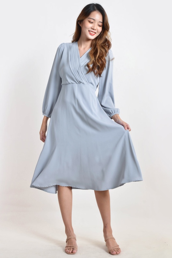 Sherri V Neck Dress - Ash Blue