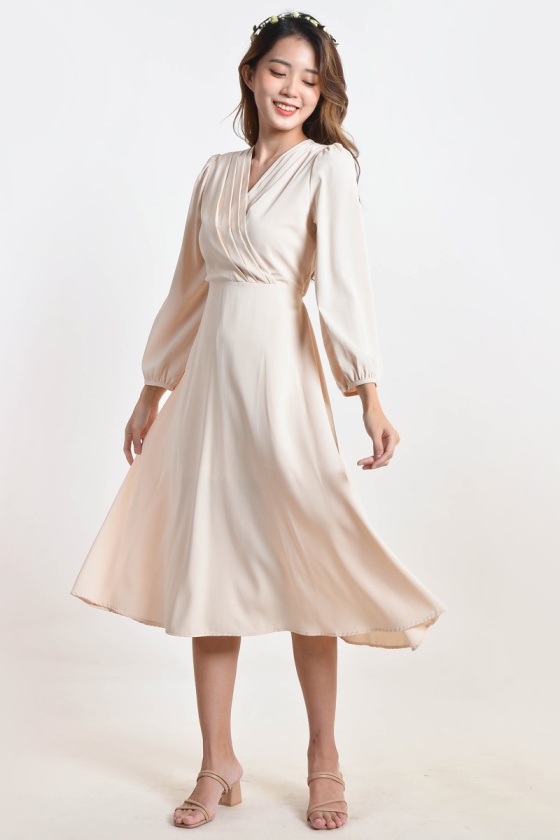 Sherri V Neck Dress - Cream