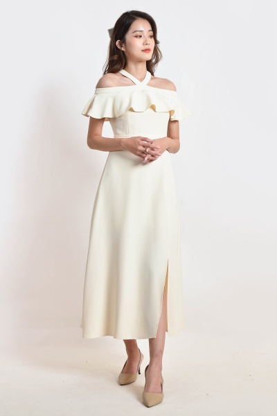 Kaylem Halter Slit Dress - Champagne