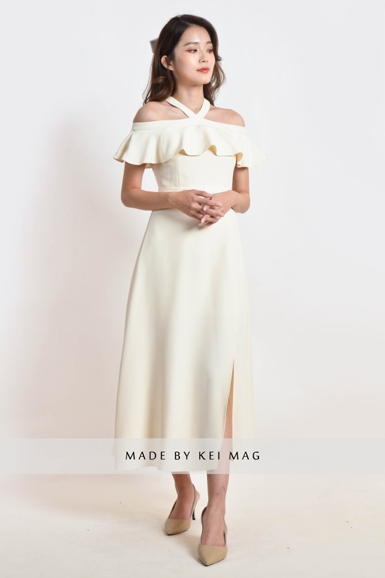 Kaylem Halter Slit Dress - Champagne