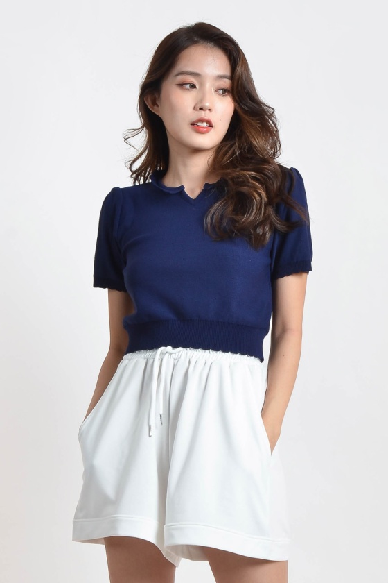 Vallie Knitted Crop Top - Navy