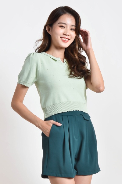 Vallie Knitted Crop Top - Mint