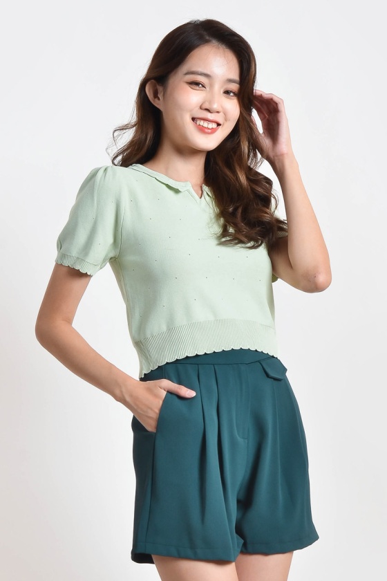 Vallie Knitted Crop Top - Mint