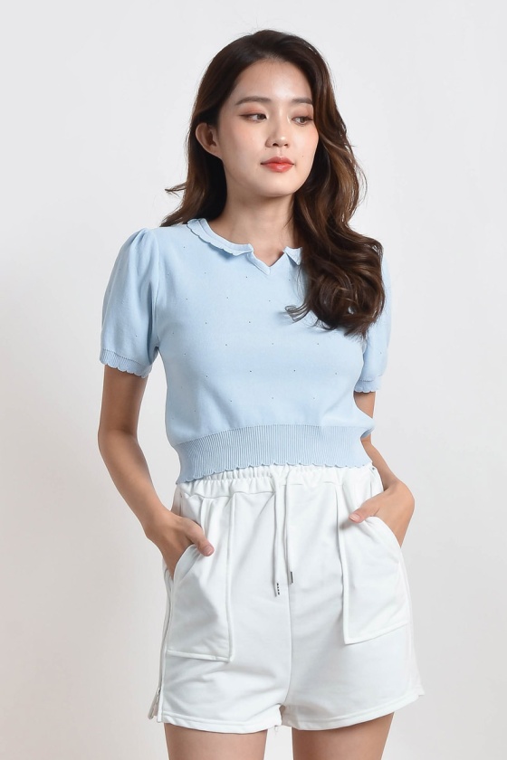 Vallie Knitted Crop Top - Sky Blue