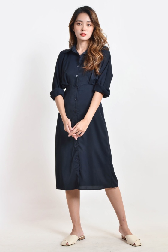 Dotty Midi Dress - Navy 