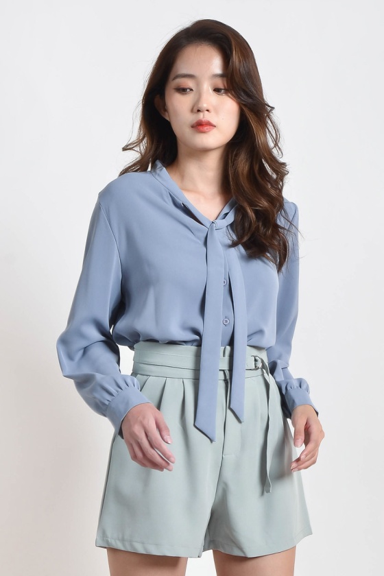 Laureen Bow Shirt - Blue
