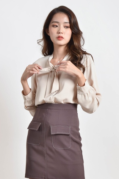 Laureen Bow Shirt - Beige