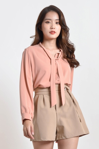 Laureen Bow Shirt - Peach