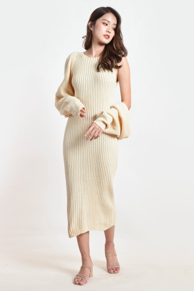 Rochell Knitted Dress with Cape - Cream