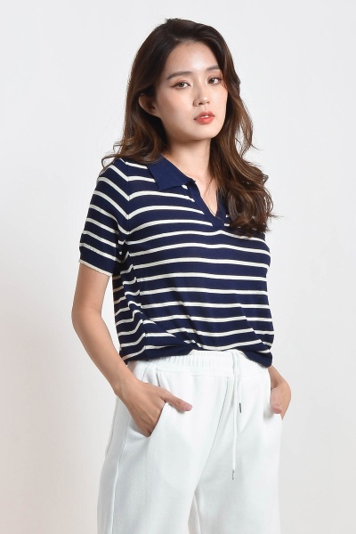 Kiyoko Stripe Top - Navy