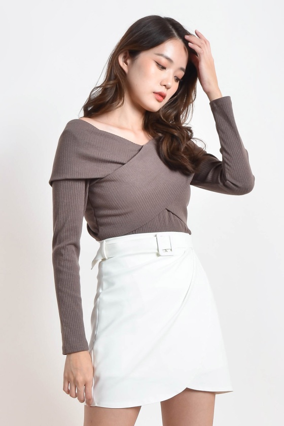 Georgiann Cross Knitted Top - Brown