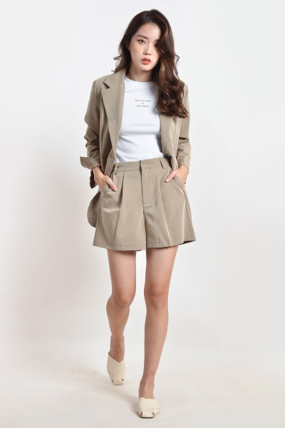 Lenna Blazer and Shorts Set - Brown